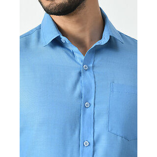Top Men Alokk Men Regular Fit Solid Curved Collar Casual Shirt (Blue) 2025 at ShopCircuit | ONDC