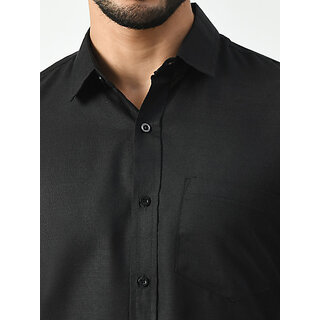 Top Men Alokk Men Regular Fit Solid Curved Collar Casual Shirt (Black) 2025 at ShopCircuit | OND