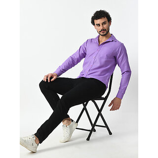Affordable Men Alokk Men Regular Fit Solid Curved Collar Casual Shirt (Purple) 2025 at ShopCircu