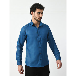 Elegant Men Alokk Men Regular Fit Solid Curved Collar Casual Shirt (Blue) 2025 at ShopCircuit | 