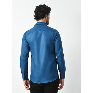 Elegant Men Alokk Men Regular Fit Solid Curved Collar Casual Shirt (Blue) 2025 at ShopCircuit | 