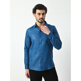 Elegant Men Alokk Men Regular Fit Solid Curved Collar Casual Shirt (Blue) 2025 at ShopCircuit | 