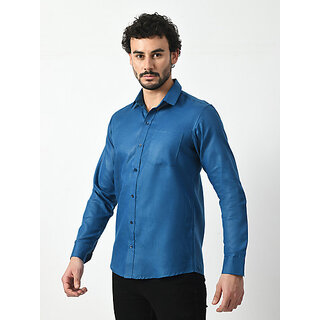 Elegant Men Alokk Men Regular Fit Solid Curved Collar Casual Shirt (Blue) 2025 at ShopCircuit | 