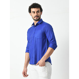 Top Men Alokk Men Regular Fit Solid Curved Collar Casual Shirt (Dark Blue) 2025 at ShopCircuit |