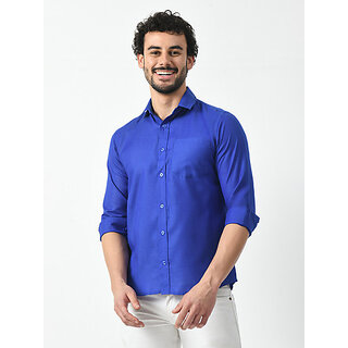 Top Men Alokk Men Regular Fit Solid Curved Collar Casual Shirt (Dark Blue) 2025 at ShopCircuit |