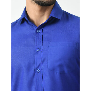 Top Men Alokk Men Regular Fit Solid Curved Collar Casual Shirt (Dark Blue) 2025 at ShopCircuit |