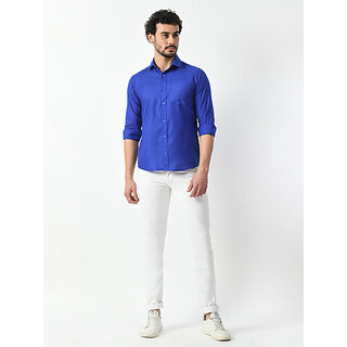 Top Men Alokk Men Regular Fit Solid Curved Collar Casual Shirt (Dark Blue) 2025 at ShopCircuit |