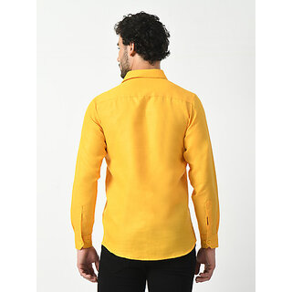 Latest Men Alokk Men Regular Fit Self Design Curved Collar Casual Shirt (Yellow) 2025 at ShopCir