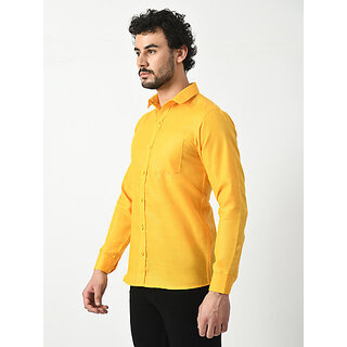 Latest Men Alokk Men Regular Fit Self Design Curved Collar Casual Shirt (Yellow) 2025 at ShopCir