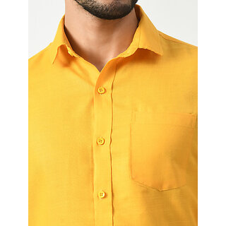 Latest Men Alokk Men Regular Fit Self Design Curved Collar Casual Shirt (Yellow) 2025 at ShopCir