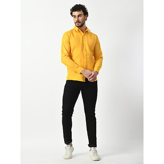 Latest Men Alokk Men Regular Fit Self Design Curved Collar Casual Shirt (Yellow) 2025 at ShopCir