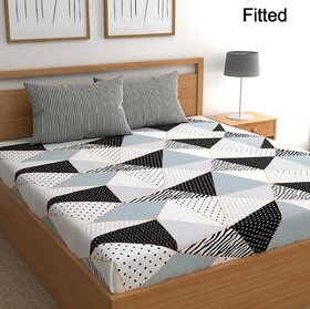 King Size Elastic Fitted Bedsheet with Two Pillow Covers (Fits up to 10 inch mattress)