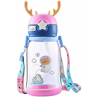                       Kids/Baby Sipper Water Bottle With Straw  Hanging Rope(Blue, Pink)                                              
