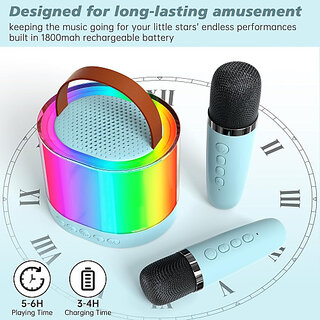                       Anmolg Mini Bluetooth Wireless Karaoke Speaker with 2 Mics and 4 inbuilt voice effects(Multicolor)                                              