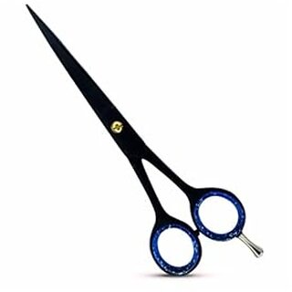                       Premium Black Stainless Steel Hair Cutting Scissors with Blue Finger Rest for Salon  Personal Use                                              
