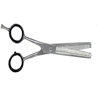                       Double Thinning Silver Stainless Steel Salon Scissors with Finger Rest                                              