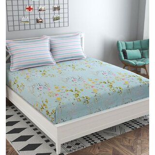                       King Size Elastic Fitted Bedsheet with Two Pillow Covers (Fits up to 10 inch mattress)                                              