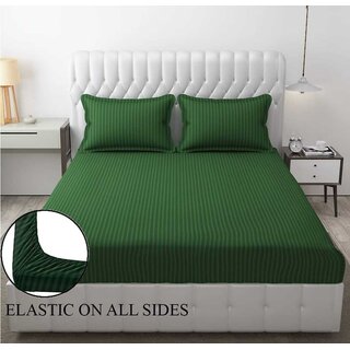 Queen Size Striped Elastic Fitted Bedsheet with Two Pillow Covers Queen Size Striped Elastic Fitted Bedsheet with Two Pillow Covers