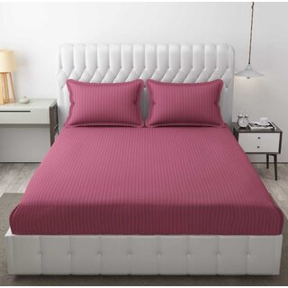 Queen Size Striped Elastic Fitted Bedsheet with Two Pillow Covers Queen Size Striped Elastic Fitted Bedsheet with Two Pillow Covers