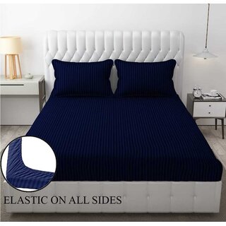 Queen Size Striped Elastic Fitted Bedsheet with Two Pillow Covers Queen Size Striped Elastic Fitted Bedsheet with Two Pillow Covers