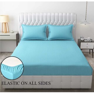 Queen Size Striped Elastic Fitted Bedsheet with Two Pillow Covers Queen Size Striped Elastic Fitted Bedsheet with Two Pillow Covers