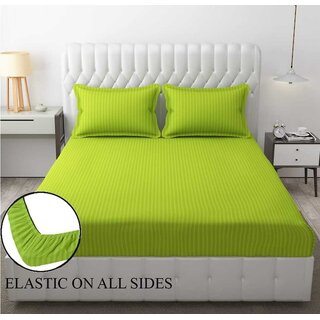                       Queen Size Striped Elastic Fitted Bedsheet with Two Pillow Covers                                              