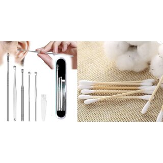 Earwax Removal Cleaning Kit + Bamboo Wooden Swab Cotton Ear Duds (Double-Headed) Pack of 100 Daily Care Combo Earwax Removal Cleaning Kit + Bamboo Wooden Swab Cotton Ear Duds (Double-Headed) Pack of 100 Daily Care Combo