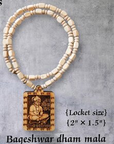 Bageshwar Dham Tulsi Mala Hanuman jiWood Locket 100 Original Beads Wood Chain