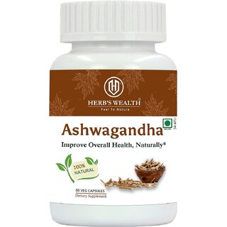 HERB'S WEALTH Ashwagandha Capsules - Natural Stress Relief  Health Supplement