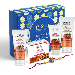 (Combo of 4) Globus Naturals Rakhi Glow Radiance Kesar Chandan Gift Box Face Wash 75 Gm, Face Cream 50Gm Peel Off Mask 100 Gm & Soap 100Gm (Combo of 4) Globus Naturals Rakhi Glow Radiance Kesar Chandan Gift Box Face Wash 75 Gm, Face Cream 50Gm Peel Off Mask 100 Gm & Soap 100Gm