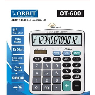 Orbit Check Correct Calculator OT-600, 12 Digit, Auto Revise Extra Large Display Orbit Check Correct Calculator OT-600, 12 Digit, Auto Revise Extra Large Display