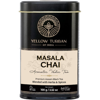                       Yellow Turban of India's Vedic Masala Chai Mix, 100 Natural Black Tea, Makes 50 cups, Premium Loose Leaf Tea and Spice                                              