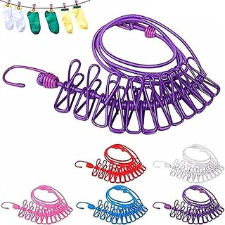                       Laundry Rope Pvc Insulated String Rope Cloth Drying Rope with 12 Hooks  Wall Adhesive Hooks(4 Pcs) - Combo of 2                                              