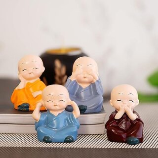                       Tiny Shiny Colorful 4 Monks Buddha Monk Statues for Home Decor and Gifts  Cute Meditating Monk Statues Figurines                                              