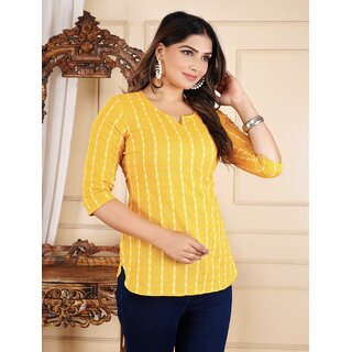                       Women Striped Cotton Blend Straight Casual KurtI Top For Women's                                              