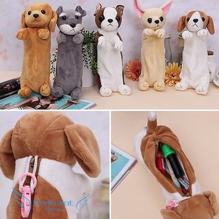                      2016 Little Dog Doll Plush Toys Bag Capacity Pencil Box Student Plush Toys 5 Colors - (White & Coffee)                                              