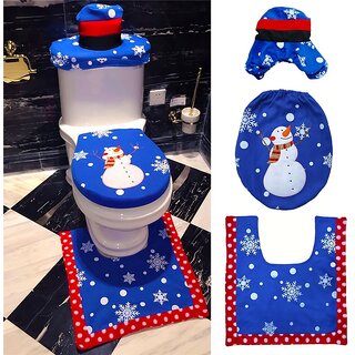 Hot Style Toilet Set of Blue Christmas Snowman Door Mat Toilet Water Tank Lid Tissue Cover Toilet Seat Cover - (Blue) Hot Style Toilet Set of Blue Christmas Snowman Door Mat Toilet Water Tank Lid Tissue Cover Toilet Seat Cover - (Blue)