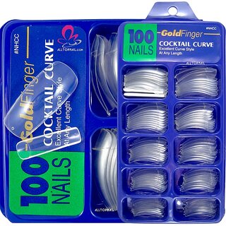                       100pcs COCKTAIL CURVE Acrylic Nail Art French Curved Nail Tips Clear - (Clear)                                              
