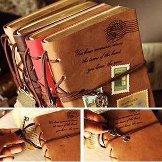                       Random Classic Retro Vintage Leather Notebook Bound Blank Page Journal Diary - (0)                                              