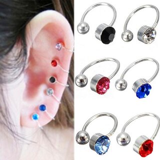                       3Pcs Nose Lip Ring Rhinestone Earring Hoop and Punk Earring No Piercing - (Sapphire Blue, 3PCS)                                              