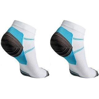                       Sport Veins Socks Plantar Absorbing Sweat Running Socks for Plantar Fasciitis Arch Pain (Color: White) - (Black & Blue, L-XL)                                              