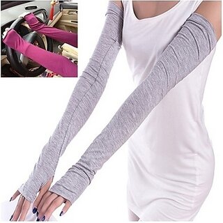                       Women Cotton Long Fingerless UV Sun Protection Golf Driving Cover Gloves Mittens - (White)                                              