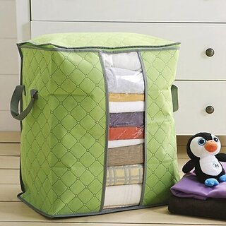                       Portable Organizer Non Woven Clothing Pouch Holder Blanket Pillow Underbed Storage Bag - (Green, 48cm by 30cm by 50cm)                                              