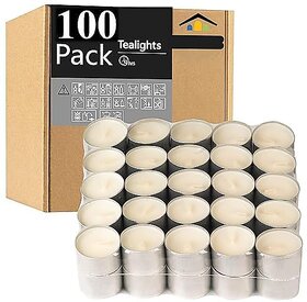 Tea Lights Candle Set of 100 - White Unscented 9 Hour Burn Time Tealights, Pure Paraffin Wax Jumbo Size Home Decor Candles