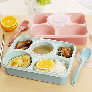                       Cute Cartoon Microwave Oven Bento Box Sealed Split Lattice Lunch Boxes Color: Blue, Pink - (Pink, 5 lattice bento boxes)                                              