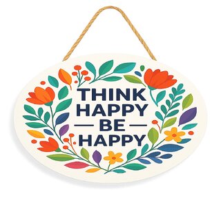                       Tiny Shiny Think Happy Be Happy Decorative Wall Art Mdf Wooden Hanger For Living Room Bedroom  Artworks Decor  Office                                              
