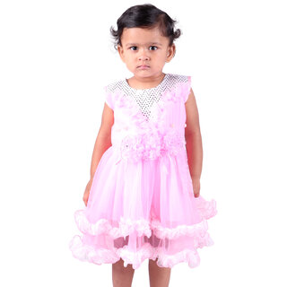                       Kid Kupboard Cotton Baby Girls A-Line Frock, Light Pink, Sleeveless, 3-4 Years KIDS7707                                              