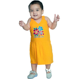                       Kid Kupboard Cotton Baby Girls A-Line Frock, Yellow, Sleeveless, 2-3 Years KIDS7709                                              