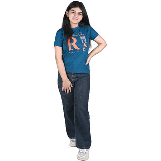 Kid Kupboard Cotton Girls T-Shirt, Dark Blue, Half-Sleeves, Above 14 Years KIDS7740