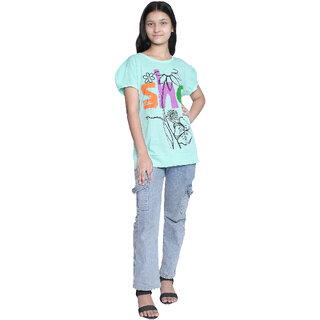                      Kid Kupboard Cotton Girls Top, Light Blue, Half-Sleeves, Above 14 Years KIDS7742                                              